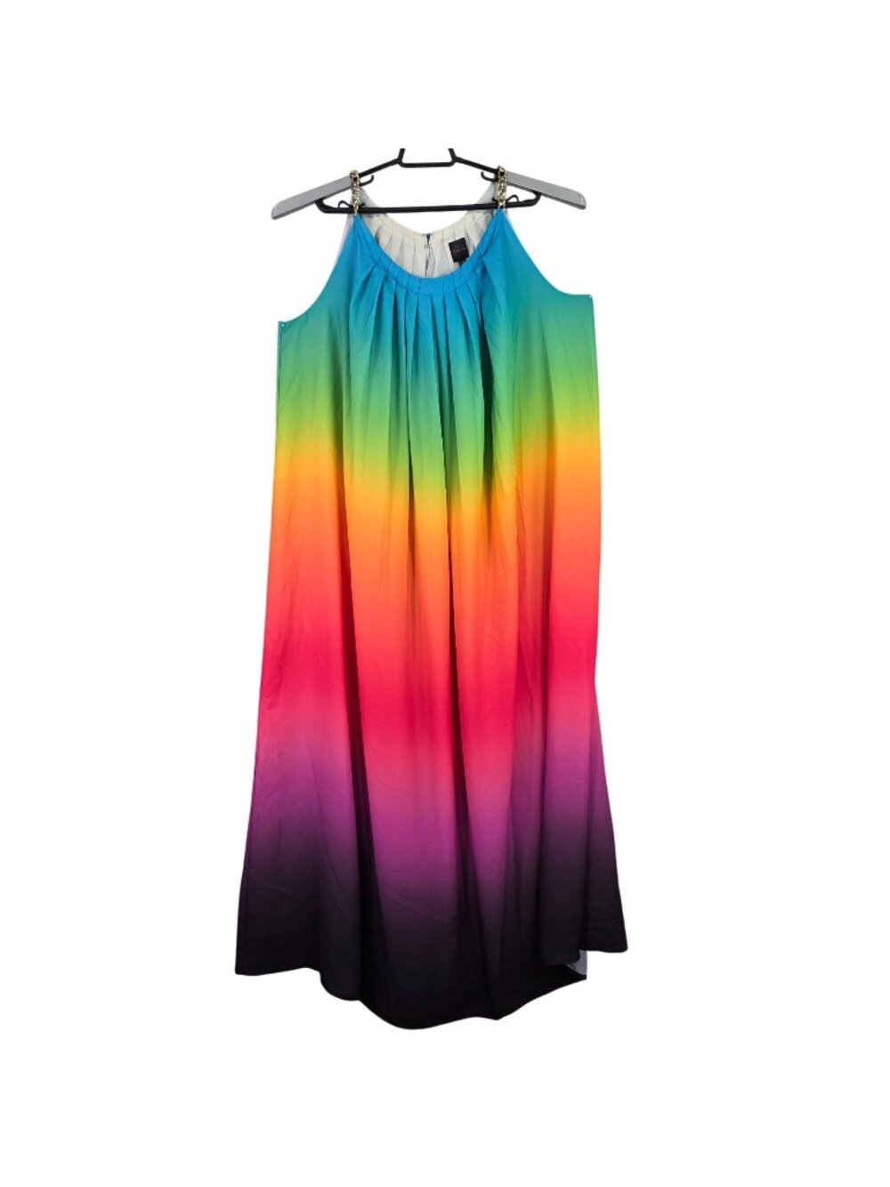 Womens Rafaella Ombre Rainbow Maxi Dress Sleeveless Halter Style Size L